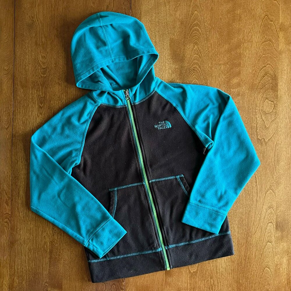 The North Face turquoise/black fleece hoodie M 10/12